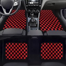 4PCS UNIVERSAL CHECKERED RED Racing Fabric Car Floor Mats Interior Carpets - £45.66 GBP
