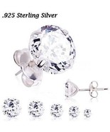 Pair of .925 Sterling Silver Clear Round CZ Stud Earrings - $9.95+