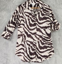 Soft Surroundings Shirt Womens Medium Zebra Button Up Roll Tab Tunic Blouse - £18.68 GBP