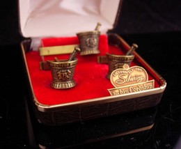 Pharmacy cufflinks / Tie clip set / vintage pharmacy box / cauldron egypt mortar - £139.88 GBP