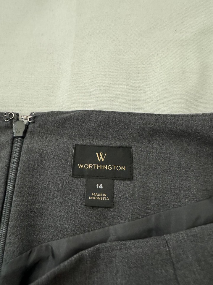 Worthington Women's Gray Rear Zip & Slit Pencil Pull-On Skirt Size 14 Waist 36" Item image 3