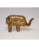Cloisonné Lucky Asian Elephant Figurine Vibrant Floral Design Brass Enamel - $480.79 MXN