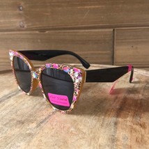 Betsey Johnson large cat eye Studded Gem sunglasses leopard and floral print - £22.05 GBP