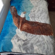 Northwest Snow Mountain Throw Blanket 63x50" Reversible Eagle In Flight Blue - $17.72