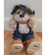 Vintage Trappers Brown Bear Plush Plaid Shirt Blue Overalls Hat Boots 11&quot; - $27.42 CAD
