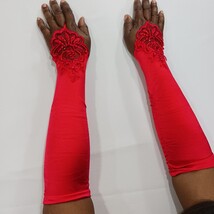 Sexy Women's Nylon Spandex Blend Fingerless Stretch Red Gloves - One Size image 5
