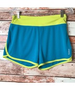 Reebok Play Dry Girls Size Large Teal Neon Yellow Trim Running Shorts At... - £7.47 GBP