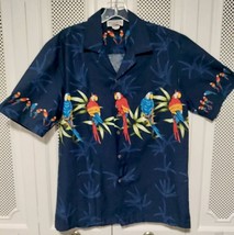 Vintage Pacific Legend Hawaiian Tiki Mens Navy Blue Parrot Macaw Bird Shirt Sz M - £17.83 GBP