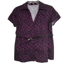 Apt 9 Womens Blouse Size Large Button Front With Belt Burgundy V-Neck - £10.53 GBP