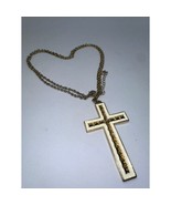 Cross Necklace Vtg White Enamel Gold Tone Rope Chain 28” - $18.59 CAD