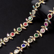 1 Yard Sew-On Flower Crystal Rhinestone Chain, Golden Base Diamond Claw ... - $24.99
