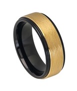 Tungsten Ring  2 Tone Black  IP Inside Yellow Gold Wire Brush Center  8 ... - $53.06 CAD