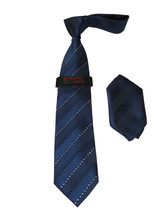 Mens Steven Land Density 100% Satin Silk Crystal Tie/Hankie Set CR27-04 Navy - £34.69 GBP