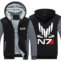 Men&#39;s Game Mass Effect N7 Winter Thicken Hoodie Fleece Jacket FULL ZIP UP Coat - £26.70 GBP