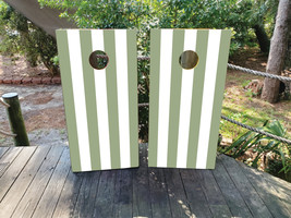 Waterproof Cornhole WRAPS / Olive Green and White Stripes / Wedding / La... - $85.00