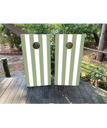 Waterproof Cornhole WRAPS / Olive Green and White Stripes / Wedding / La... - $115.75 CAD