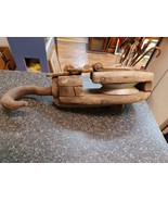 Vtg Rope Hoist Snatch Block Pulley Hook Nautical Barn Logging 20&quot; Side Load - $74.24