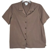 Blair Womens Blouse Size 2XL V-Neck Button Front Short Sleeve Brown - £10.24 GBP