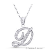 Initial Letter &quot;D&quot; Cursive Script CZ Crystal 925 Sterling Silver Rhodium... - $693.16 MXN+
