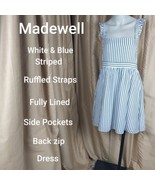 Madewell White &amp; Blue Striped Side Pockets Fully Lined Back Zip Dress Si... - £30.46 GBP