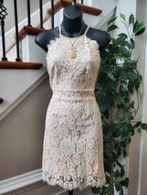 Dress Forum Ivory Lace Scalloped High Neck Midi Criss Cross Back Dress Size S - £26.31 GBP