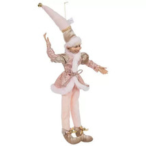 New Christmas Pink &amp; Champagne Gold Elf Doll Jester Poseable Jingle Bells 16&quot; - £27.84 GBP