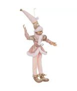 NEW Christmas PINK & CHAMPAGNE Gold  ELF Doll JESTER Poseable JINGLE BELLS 16" - £27.24 GBP