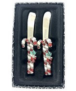 2 Saints Candy Cane Spreader Knife Set Holiday Rhinestone Enamel Christm... - $34.23 CAD