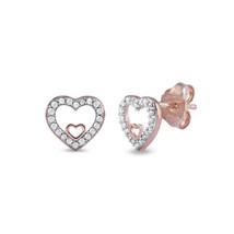 10K Rose Gold 0.12ct TDW Diamond Heart Stud Earrings - £143.87 GBP