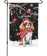 Xmas Merry Christmas Cavalier King Charles Spaniel Dog Garden Flag White40 - $17.99