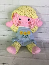 VTG Dan Dee Cloth Girl Appliqued Doll Pink Yarn Hair Bonnet Yellow Floral Dress - £33.30 GBP