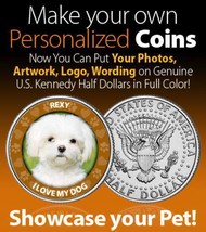 Put Photo Of Your Dog On Jfk Half Dollar First Time Ever Pet Personalized Coin - £6.86 GBP
