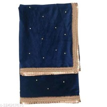 Blue Traditional Indian Velvet Silver Embroidered Dupatta For Women Girls Wear - £22.06 GBP