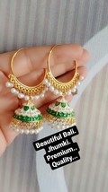Indian Bollywood Pearl Enameled jhumkas Earrings Women Bridal Green Jewelry Set - £22.76 GBP