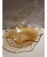 Iris and Herringbone Ruffled Bowl Marigold Iridescent Jeannette Glass 10in  - $29.77 CAD
