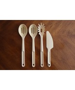 4x Tupperware Off-White Nylon Slotted Spoon Pasta Server 12&quot; Serrated Knife - $16.15