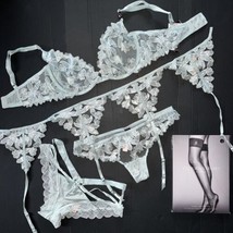 Victoria&#39;s Secret senza Righe 34D Reggiseno Set + Giarrettiera Azzurro Rete - £124.34 GBP