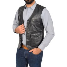 Leather Jacket Vest Biker Motorcycle Vintage Men Coat Mens Retro Moto Black 50 - £26.62 GBP+