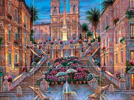 spanish steps Italy Rome Fountain ceramic tile mural  backsplash medallion flora - £55.04 GBP+