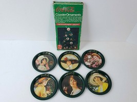 Vintage 1983 Coca Cola Coaster Ornaments Set 6 Calendar Girls w/ Box CIB MINT - £26.89 GBP