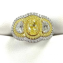 3 Stein GIA Oval Brillantschliff Kostüm Gelber Diamant Engagement Ring 18K 2.23 - £9,480.24 GBP