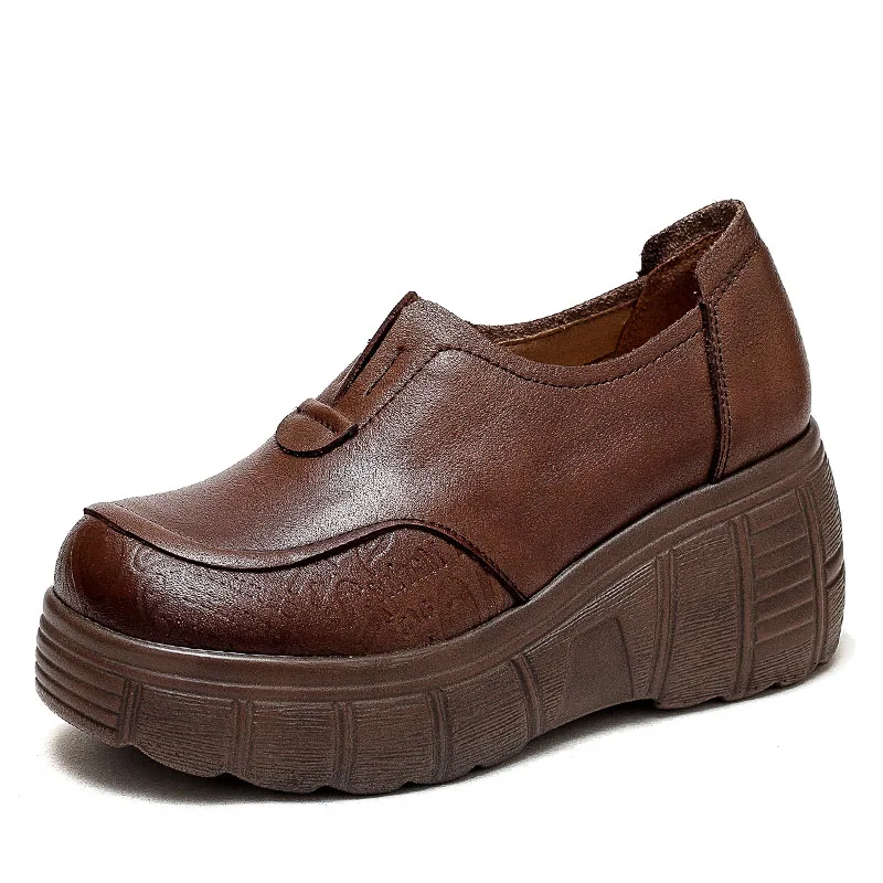 Handmade Retro Wedges Heel Shoes Women Spring Autumn Chunky Platform Hei... - $97.93