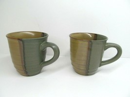 Sango Gold Dust Green 3 7/8&quot; Coffee Cups Mugs Set Of 2 Mugs GC - £11.85 GBP