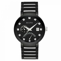 Bulova Men&#39;s Watch 98D109 Quartz Black Dial Diamond Accent Stainless Steel 40mm - $450.00