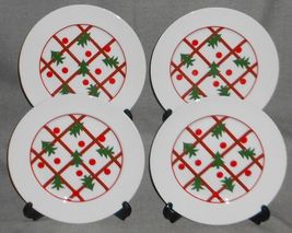 Set (4) BIA Christmas - Holiday CHRISTMAS TREE PATTERN  Salad Plates RED... - $23.75