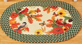 Oval Braided Kitchen Accent Rug(20&quot;x30&quot;)FALL Leaves,Birds &amp; Butterflies,Green,Ce - £15.58 GBP