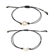 2PCS Fashion Simple Charm Black Rope Alloy Moon Sun Bracelet Couple Bracelet Wov - £7.92 GBP