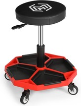 M-Auto Pneumatic Mobile Rolling Garage Stool With Equipment Tray And, Red - £60.29 GBP