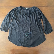 Gap Maternity Shirt Womens Medium Baby Belly Embroidery Cute Black 3/4 S... - £9.58 GBP