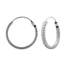 925 Sterling Silver Stripes 16 mm Bali Hoop Earrings - £12.56 GBP